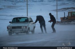 تصویری/ کولاک شدید برف ( ۱۱ بهمن) در جاده اهر – کلیبر – هوراند